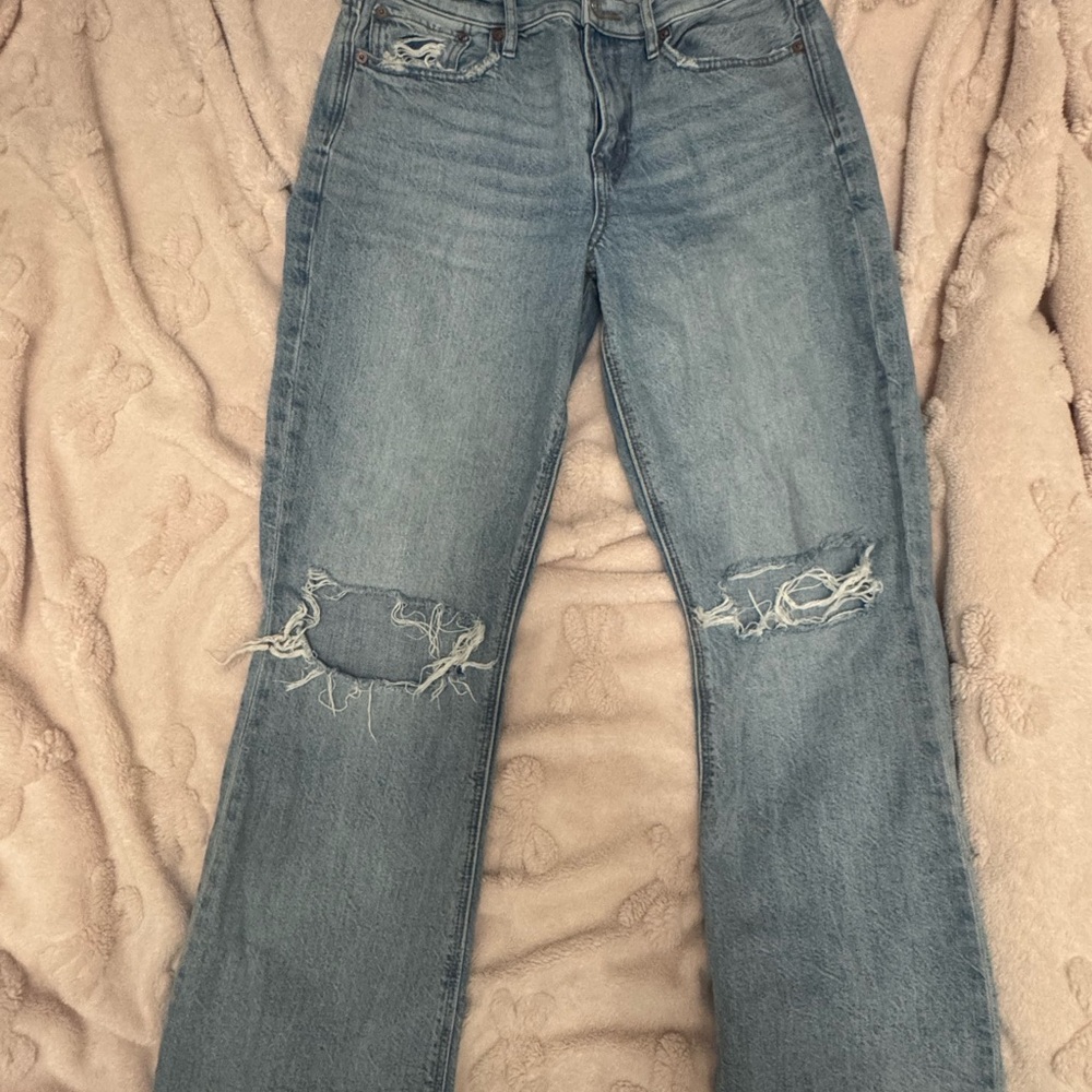 American Eagle Outfitters Light Blue Distressed Straight Leg Jeans